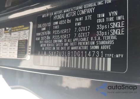 2013 Hyundai Santa Fe Sport из США, поврежденный, VIN 5XYZU3LB1DG114731